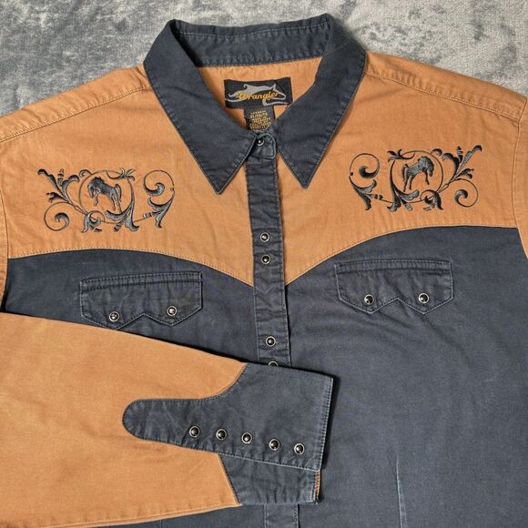 Vintage Wrangler Sz XL Brushpopper Western Shirt South Western Embroidered Horse - Picture 2 of 16